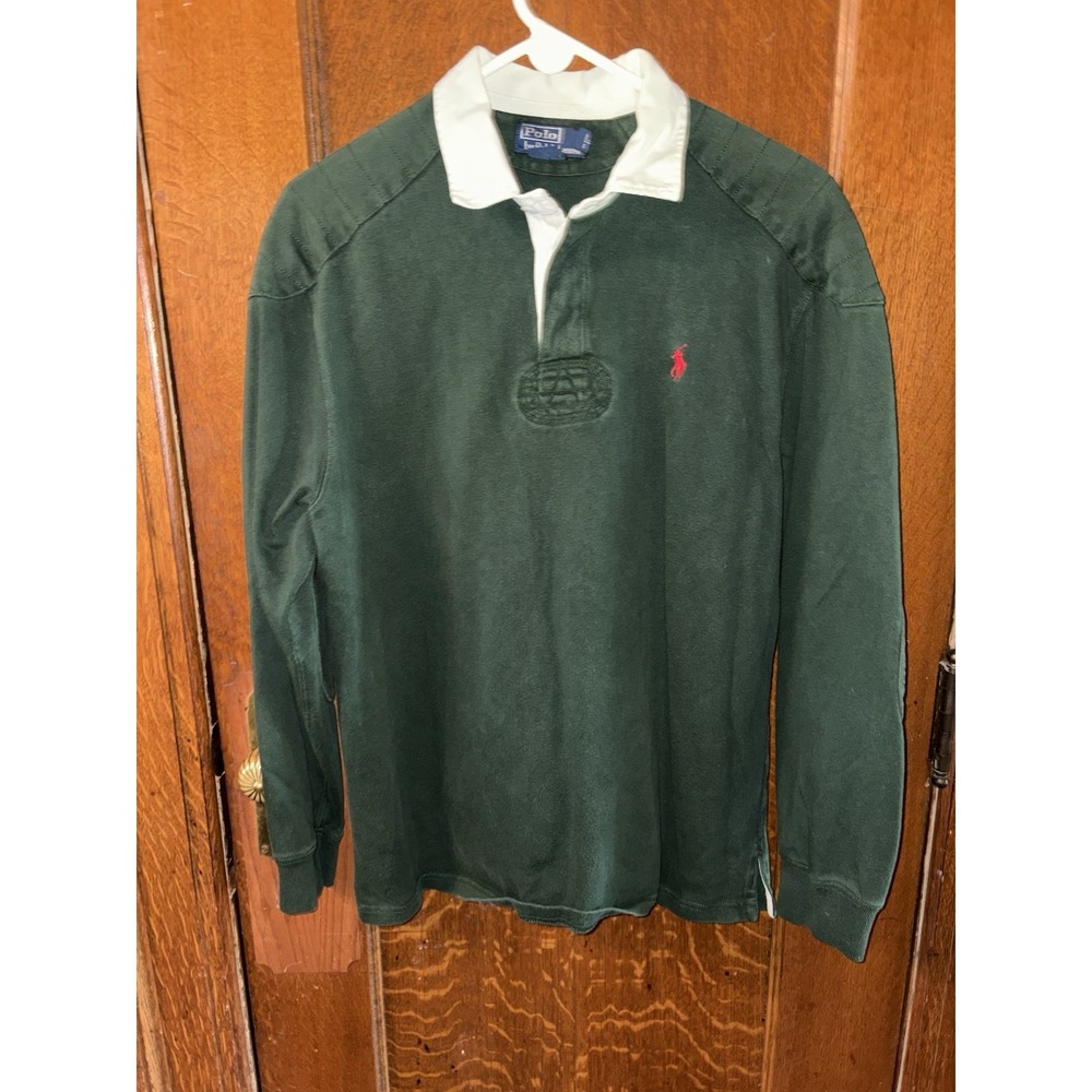 Vtg Polo Ralph Lauren Long Sleeve Mens L Size Green Red Horse Logo Preppy Rugby